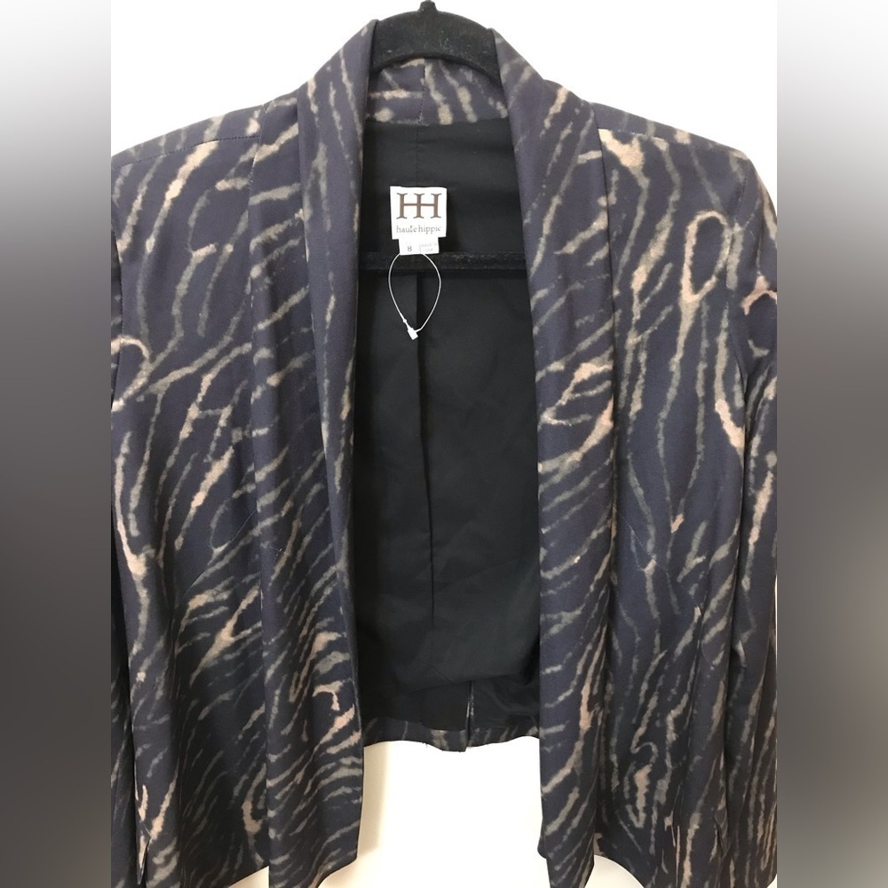 HAUTE Hippie Womens Animal Print Open Front Lined Asymmetrical Blazer Size 8 - Picture 5 of 16